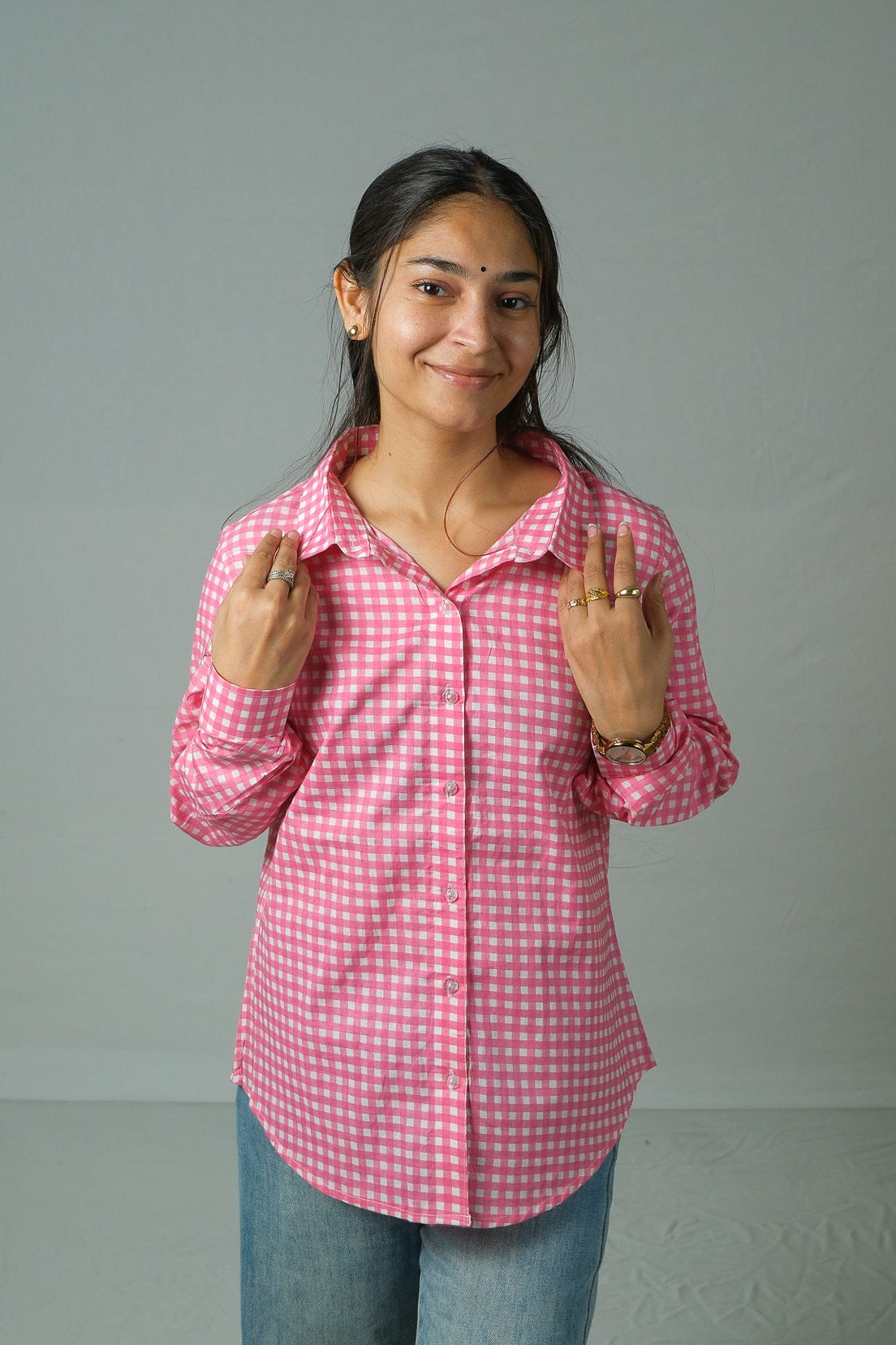 Lyla – Gingham Cotton Shirt (Pink)