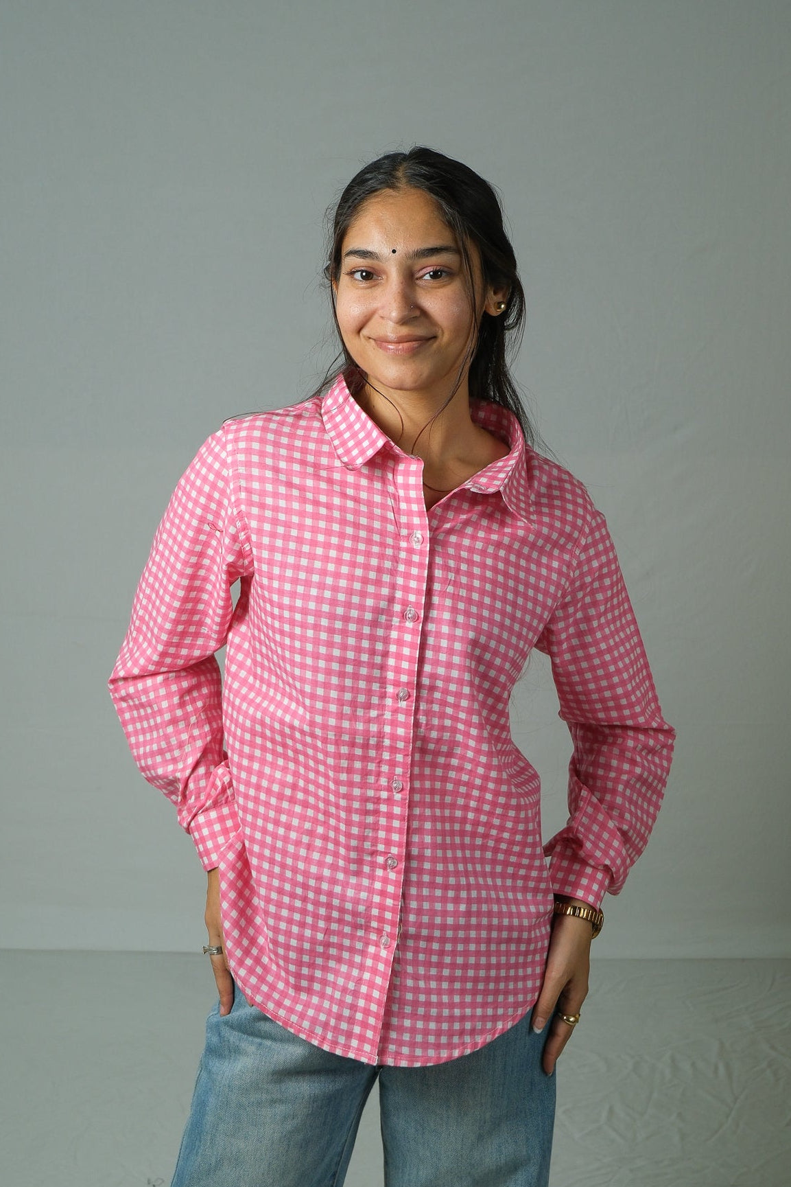 Lyla – Gingham Cotton Shirt (Pink)