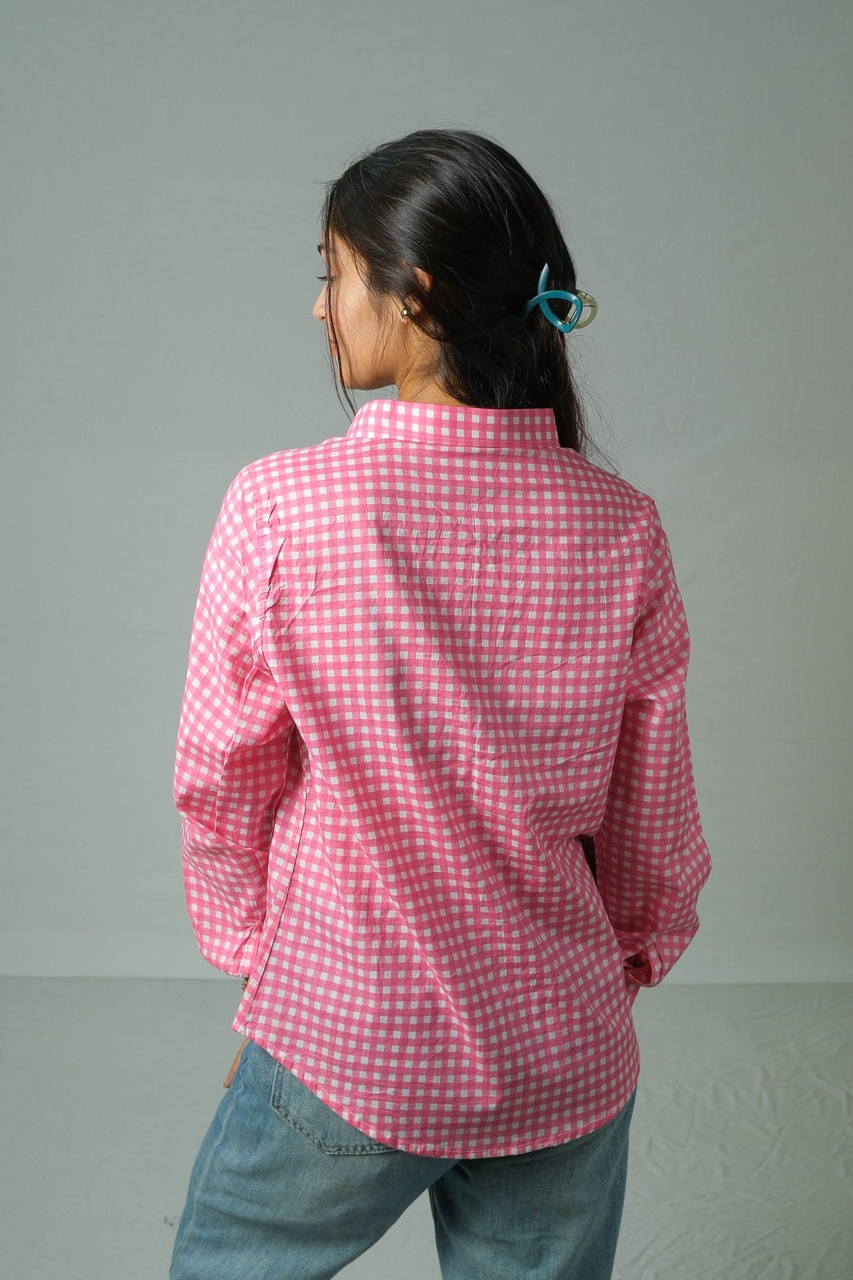 Lyla – Gingham Cotton Shirt (Pink)