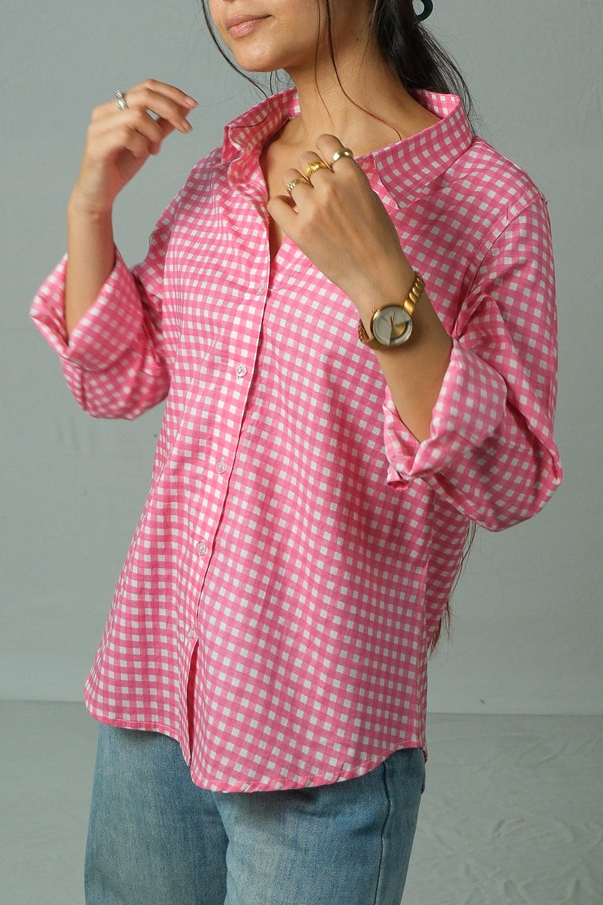 Lyla – Gingham Cotton Shirt (Pink)