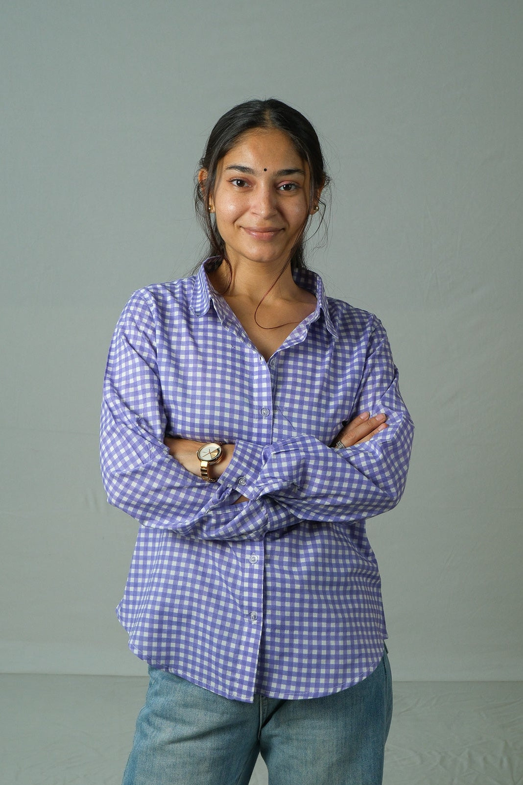 Elin – Gingham Cotton Shirt (Lavender)