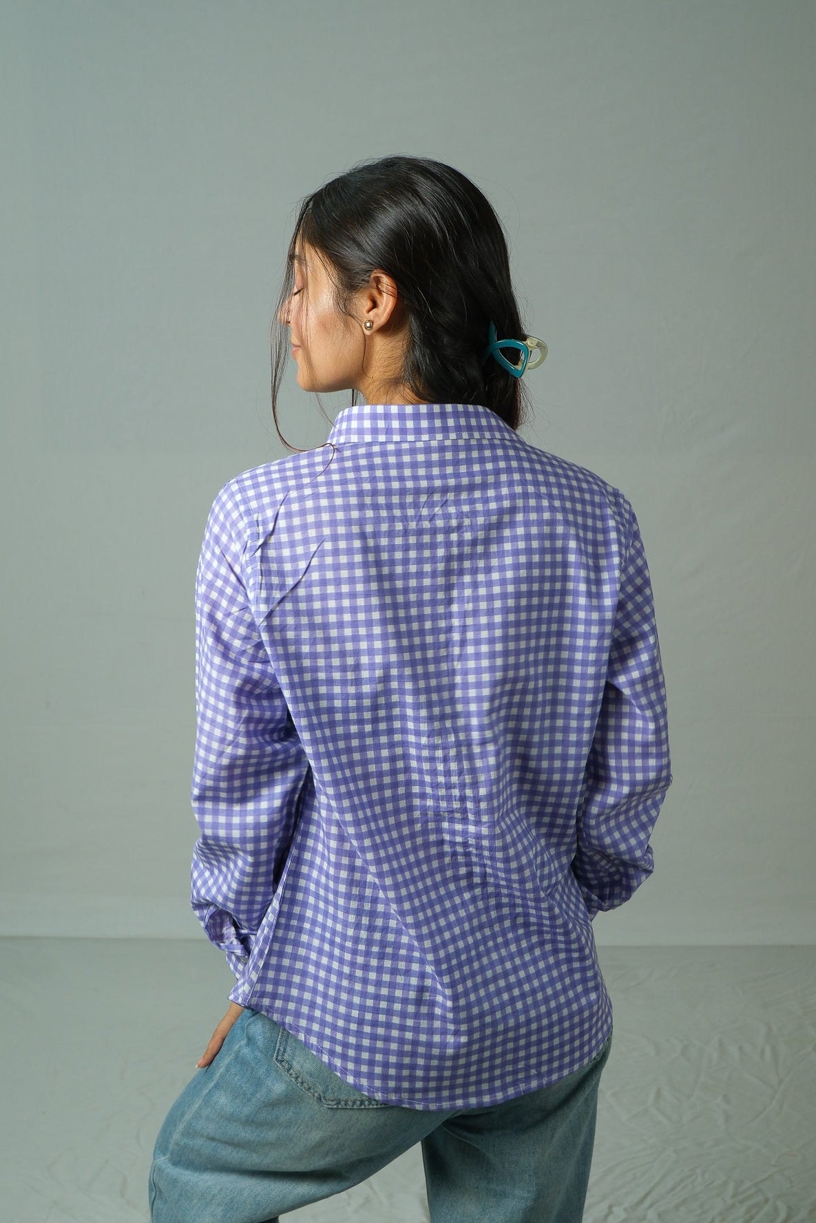 Elin – Gingham Cotton Shirt (Lavender)