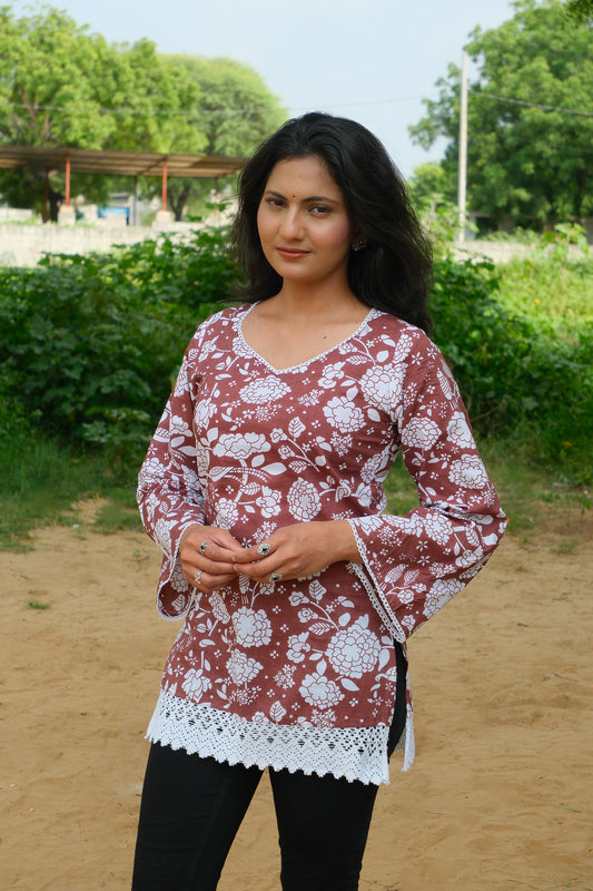 Ridhima – Brown Floral Short Kurta