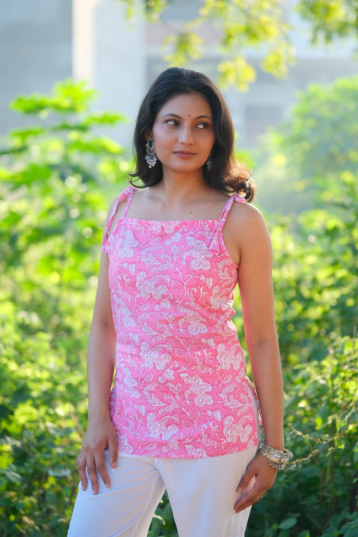 Florique - Pink Floral Cotton Tie-Up Top - KSAMA