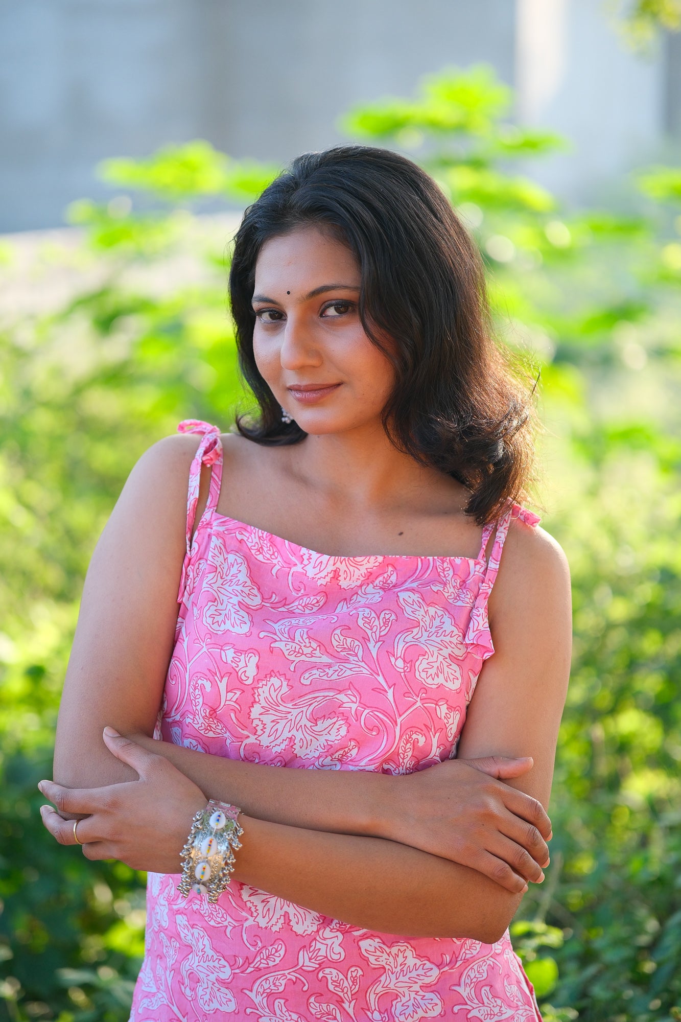 Florique - Pink Floral Cotton Tie-Up Top - KSAMA