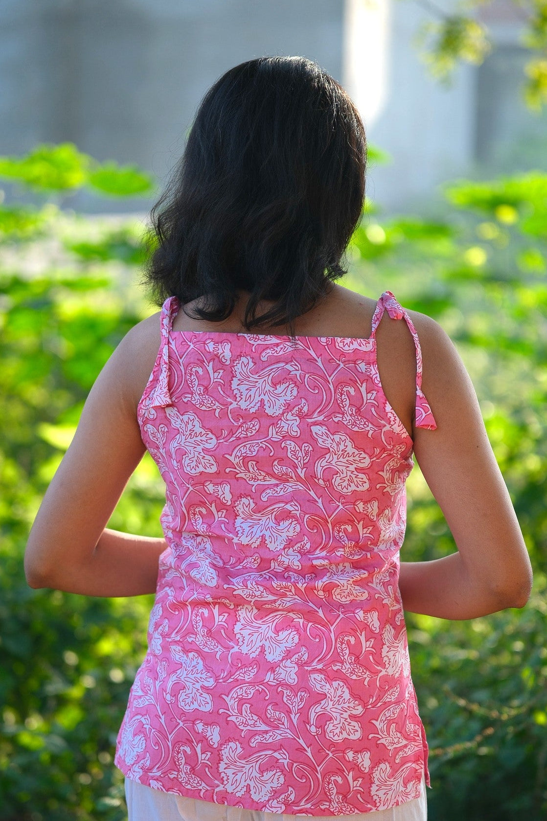 Florique - Pink Floral Cotton Tie-Up Top - KSAMA