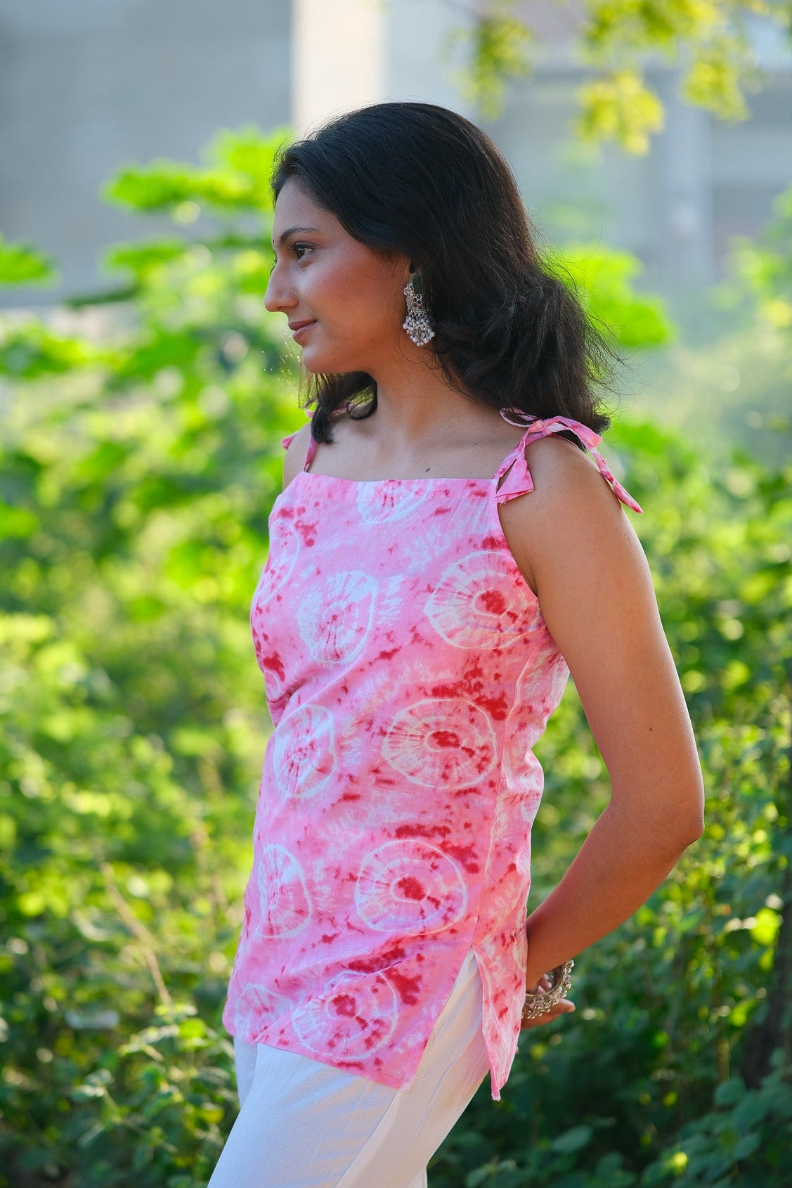 Aurelle – Pink Ombre Cotton Tie-Up Shoulder Top - KSAMA
