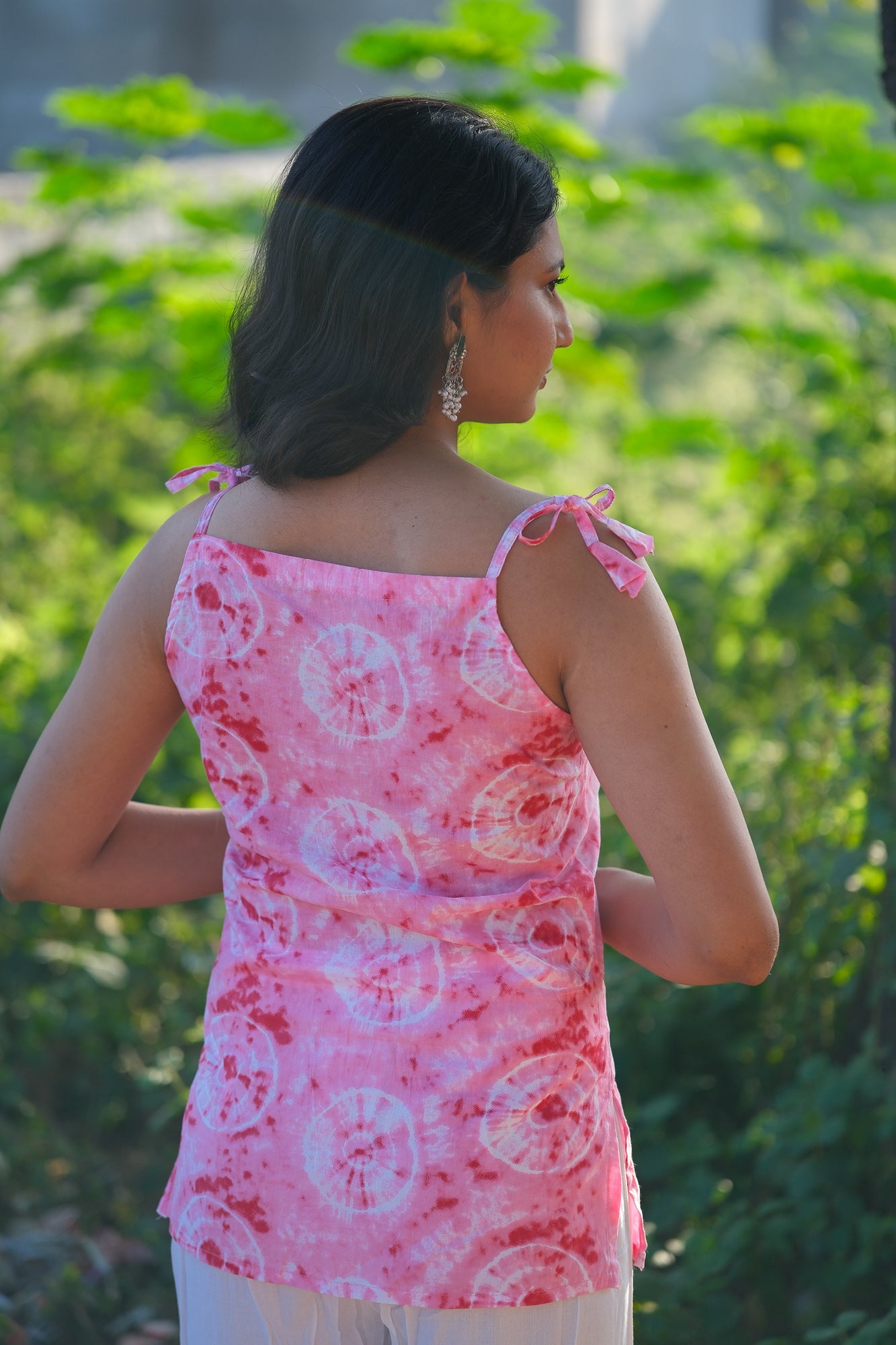 Aurelle – Pink Ombre Cotton Tie-Up Shoulder Top - KSAMA