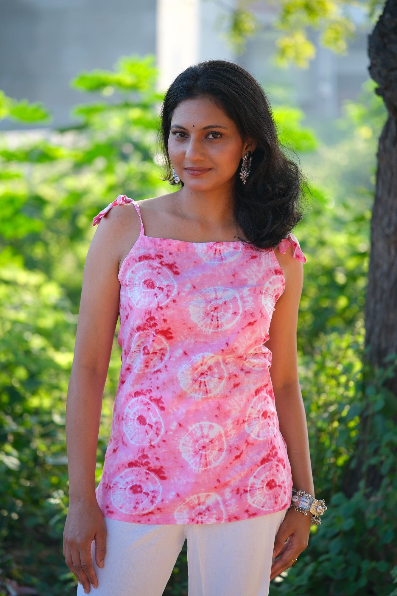 Aurelle – Pink Ombre Cotton Tie-Up Shoulder Top - KSAMA