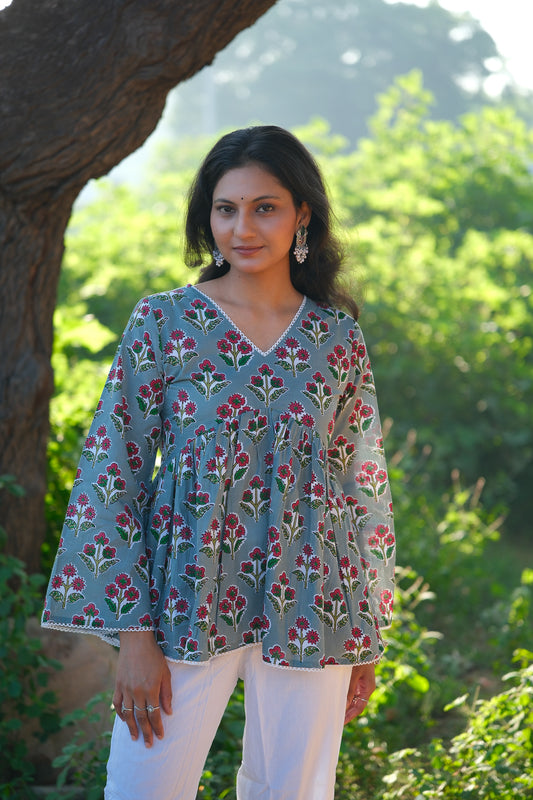 Ameha – Floral Cotton Peplum Top