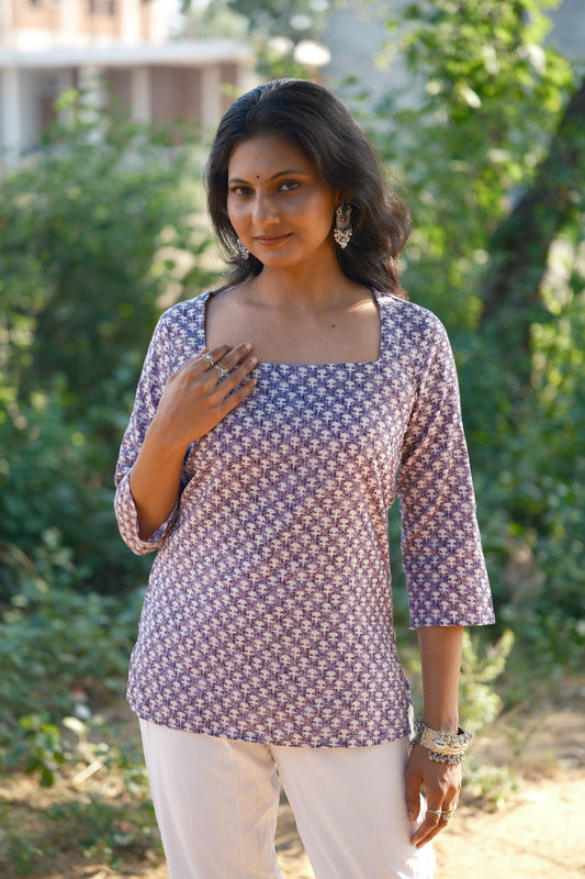 Ravya – Soft Purple Cotton Short Kurti