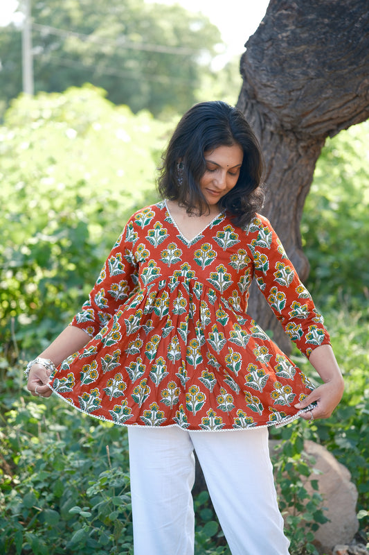 Anevi – Floral Cotton Peplum Top