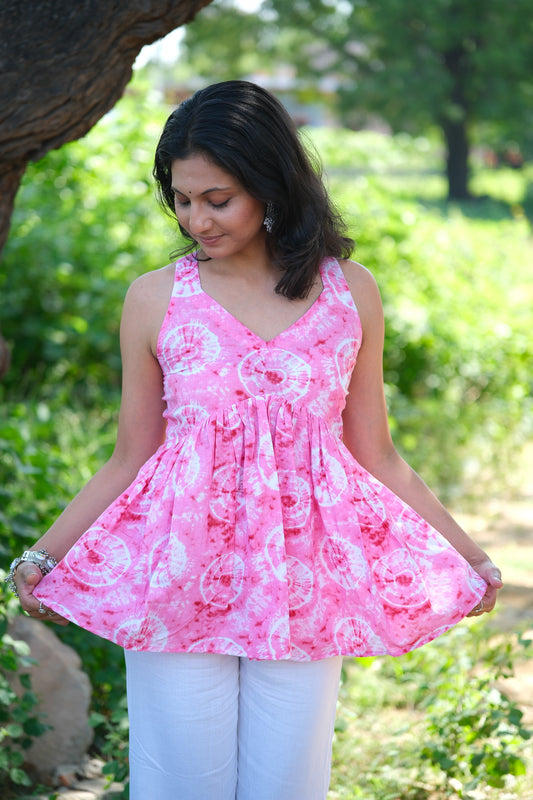 Rivana - Tie-Dye Backless Peplum Top