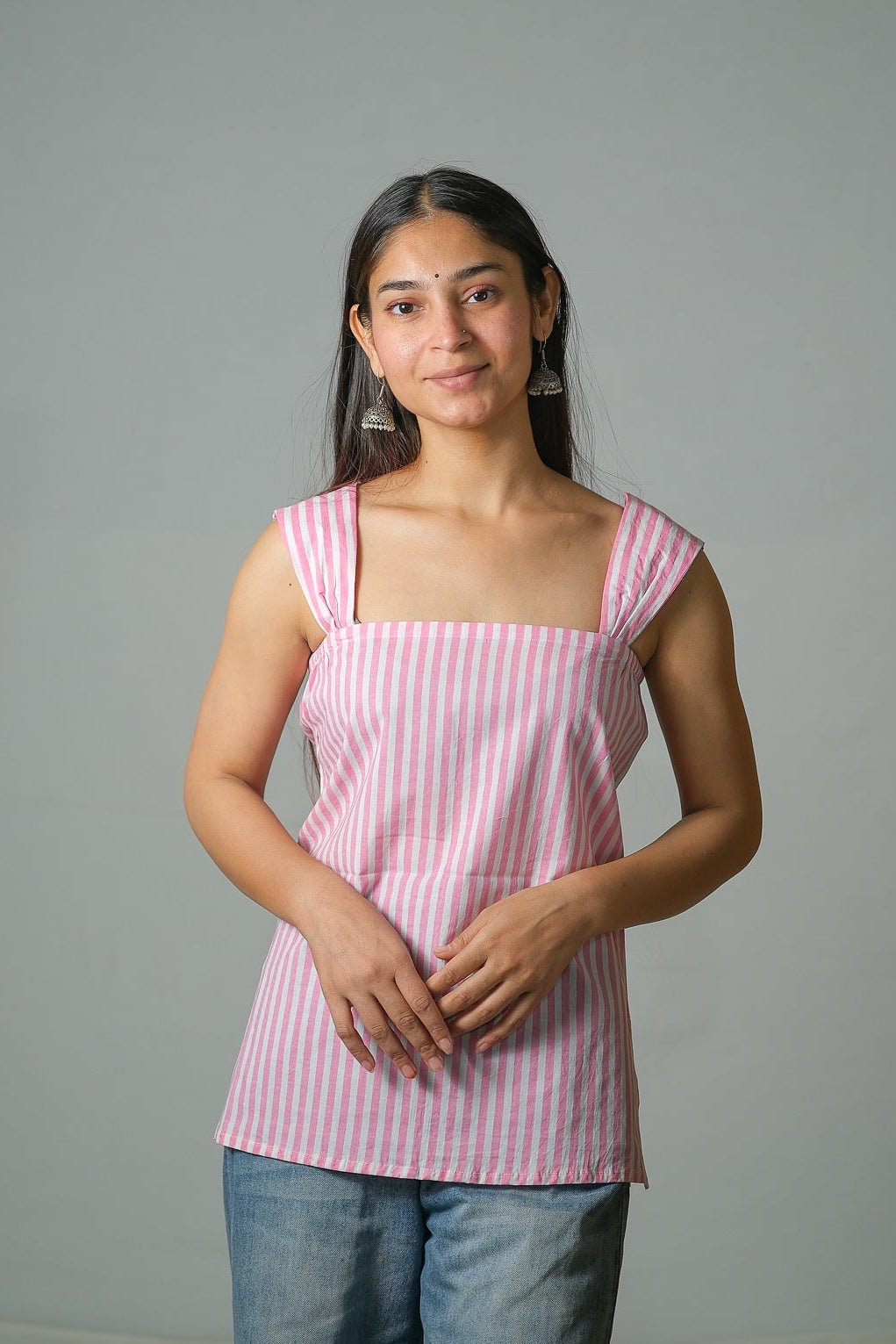 Rosie – Striped Cotton Top (Blush Pink)