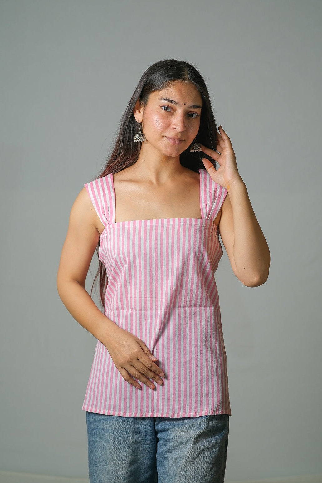 Rosie – Striped Cotton Top (Blush Pink)