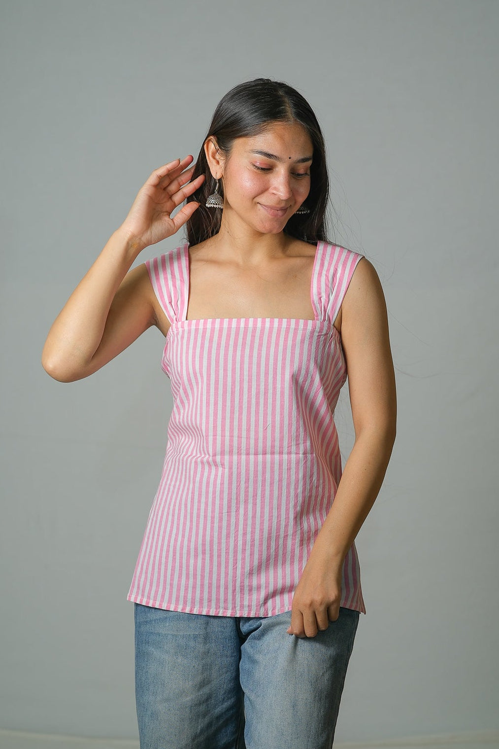 Rosie – Striped Cotton Top (Blush Pink)