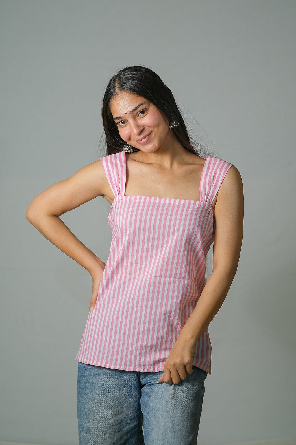 Rosie – Striped Cotton Top (Blush Pink)