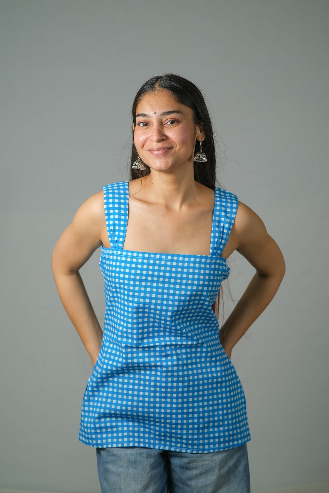 Nina – Gingham Cotton Top (Blue)