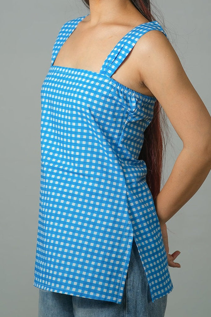 Nina – Gingham Cotton Top (Blue)