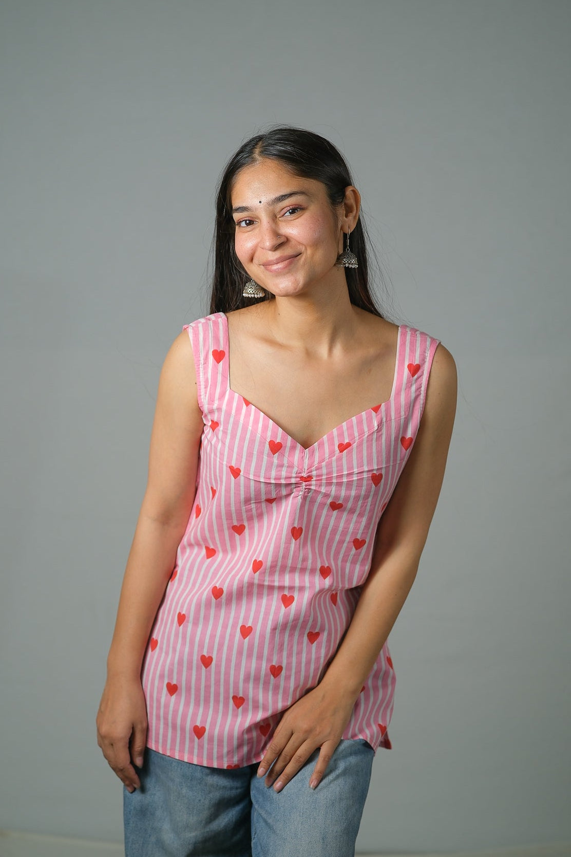 Skye – Heart Print Cotton Top (Pink)