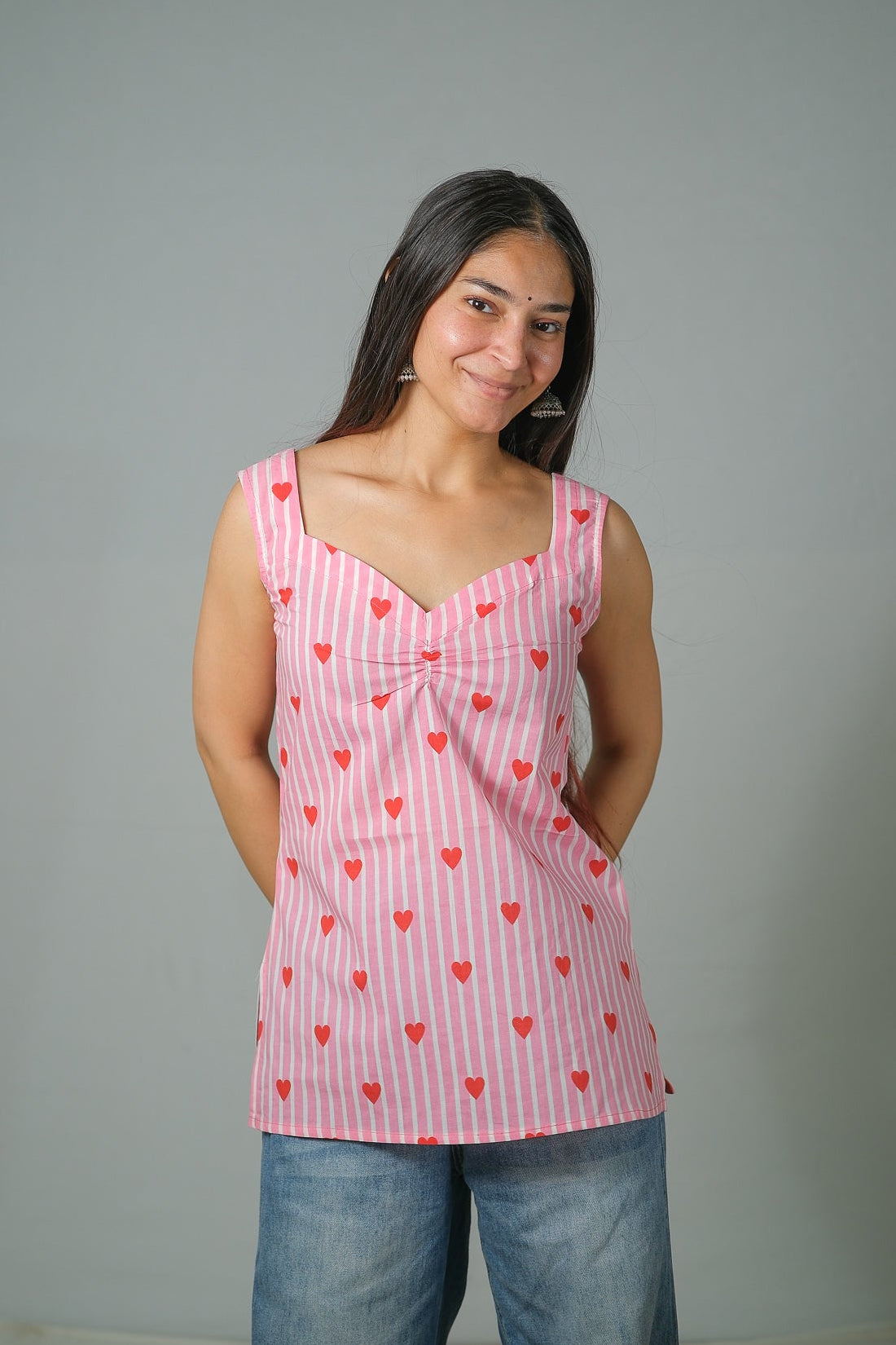 Skye – Heart Print Cotton Top (Pink)