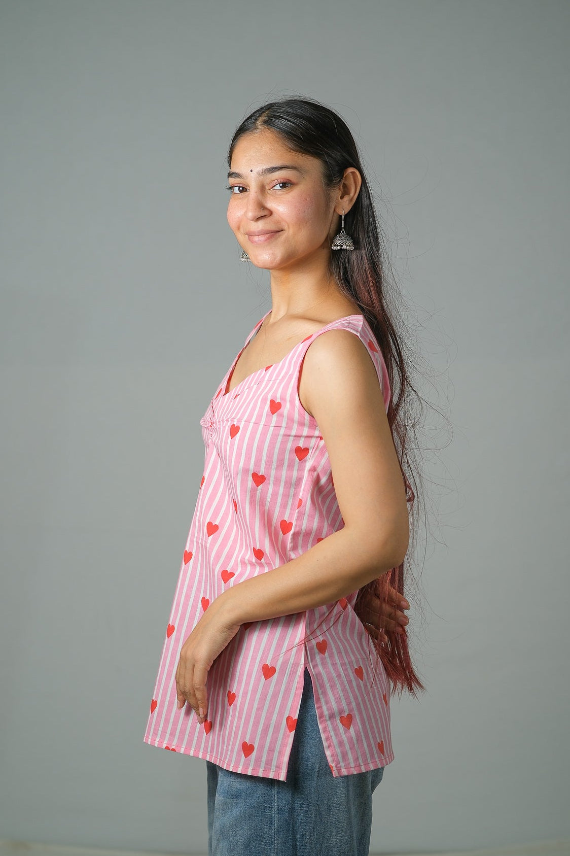 Skye – Heart Print Cotton Top (Pink)