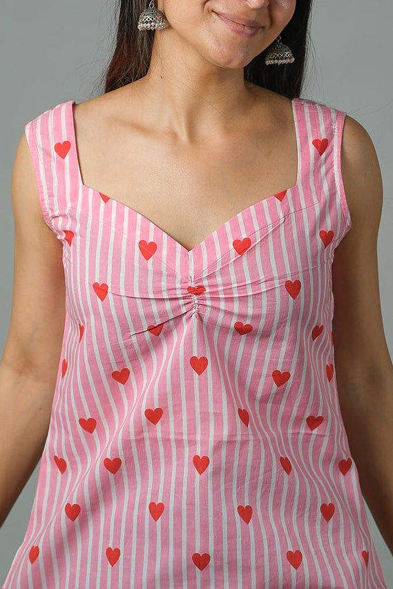 Skye – Heart Print Cotton Top (Pink)