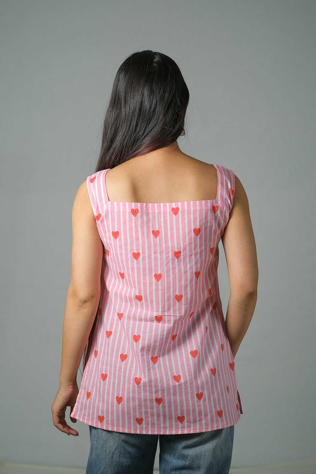Skye – Heart Print Cotton Top (Pink)