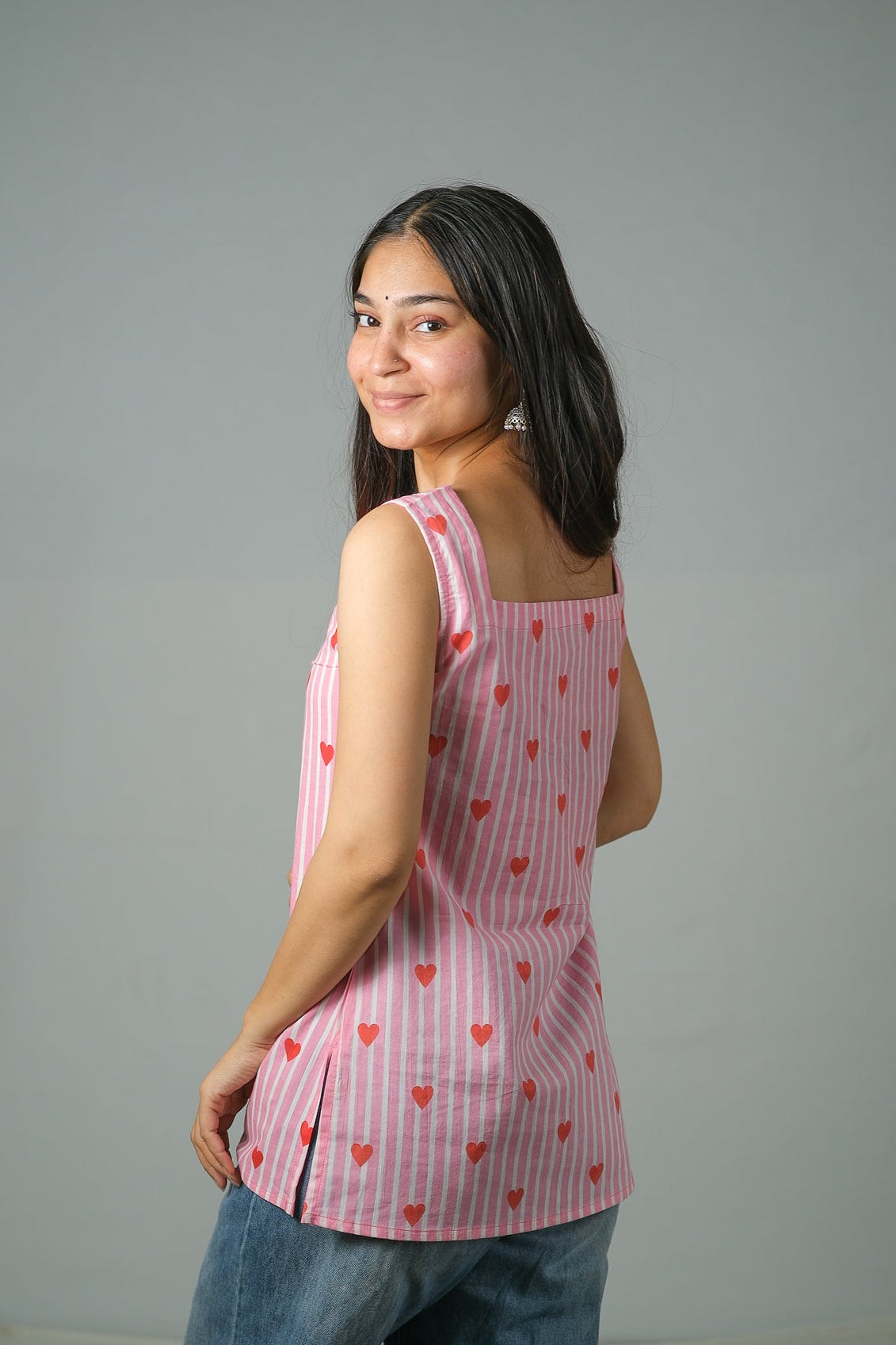 Skye – Heart Print Cotton Top (Pink)