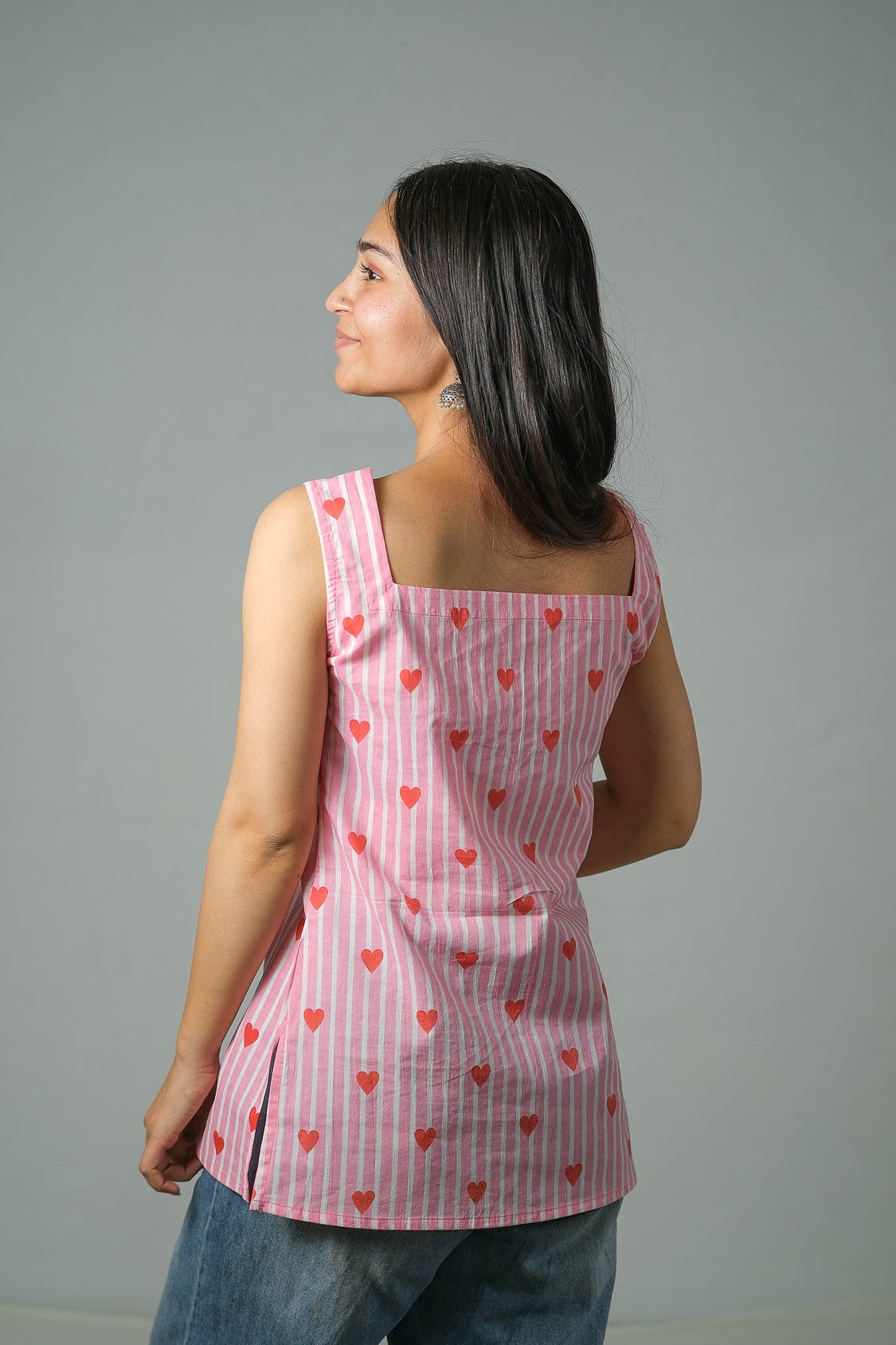 Skye – Heart Print Cotton Top (Pink)