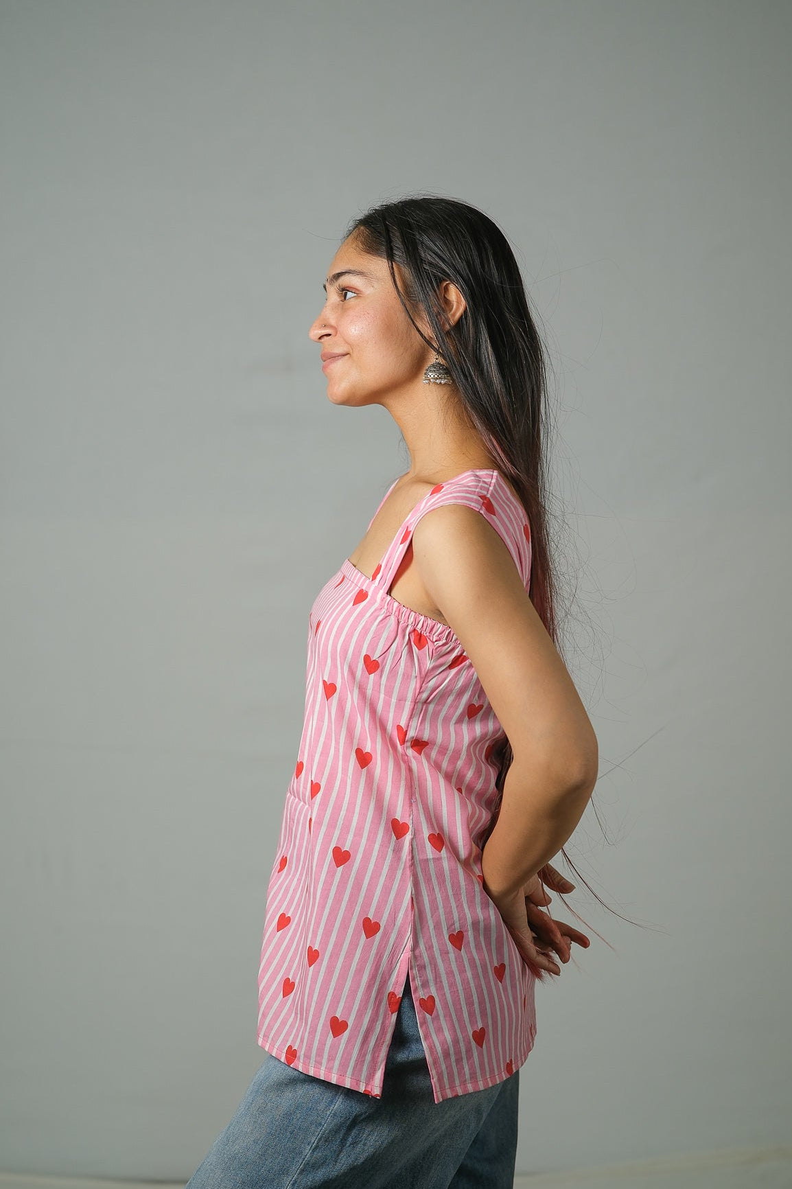 Maya – Heart Print Cotton Top (Pink)