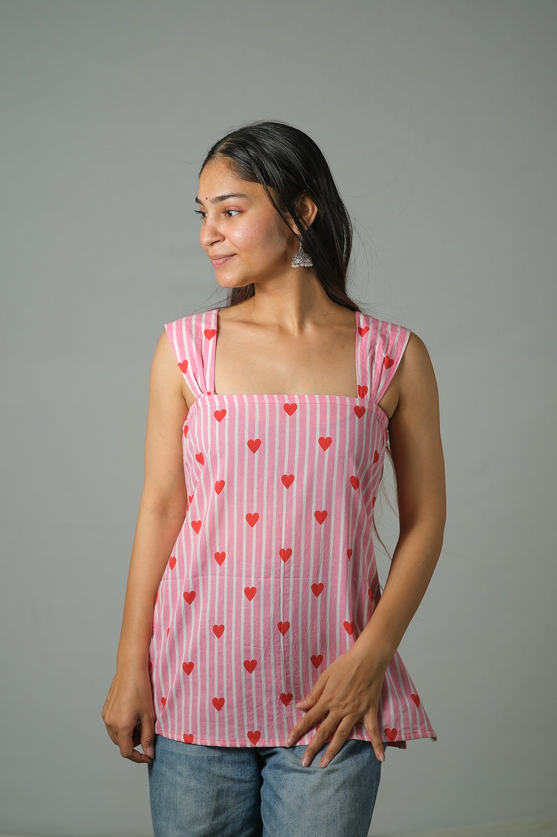 Maya – Heart Print Cotton Top (Pink)