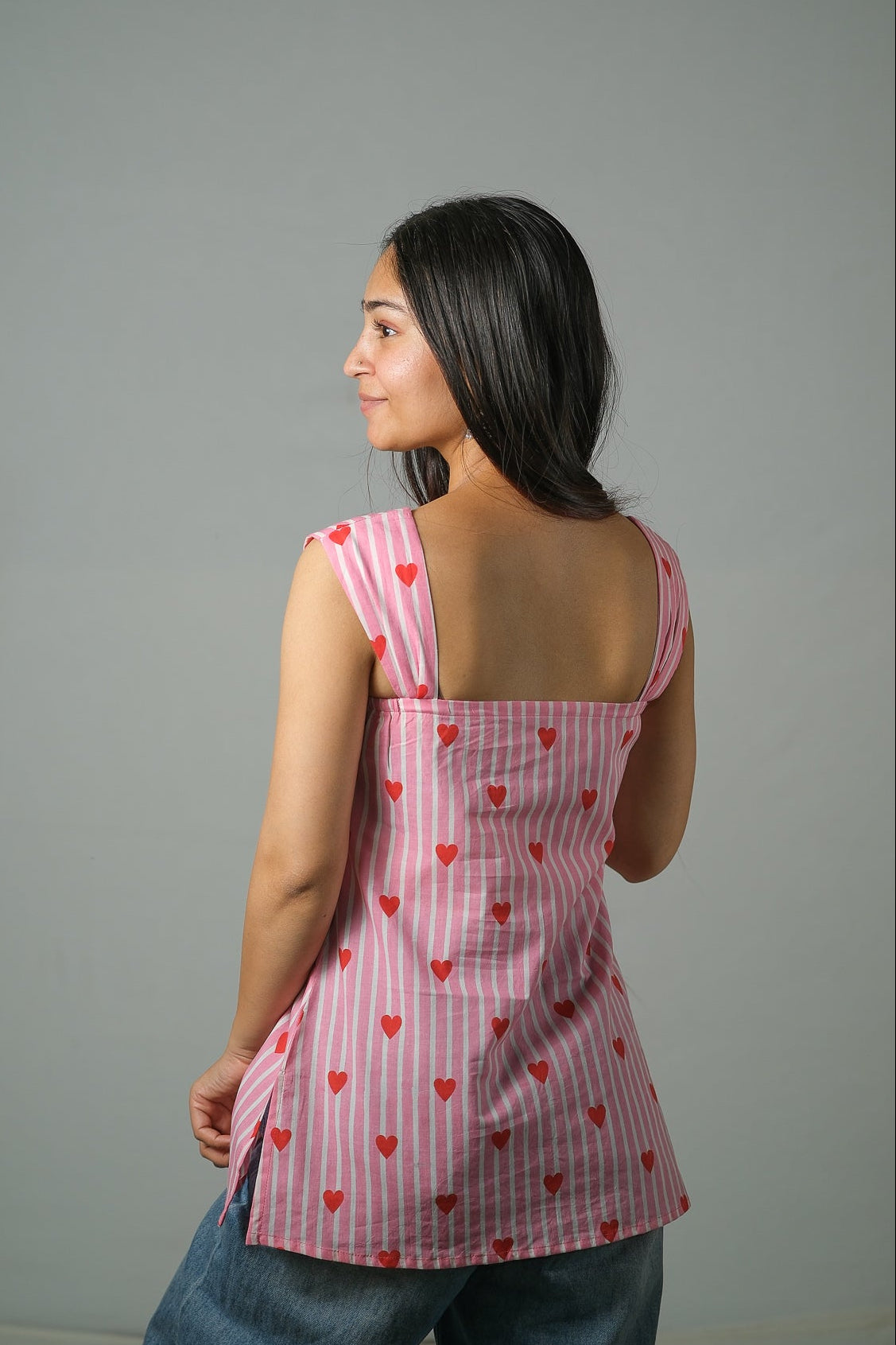 Maya – Heart Print Cotton Top (Pink)