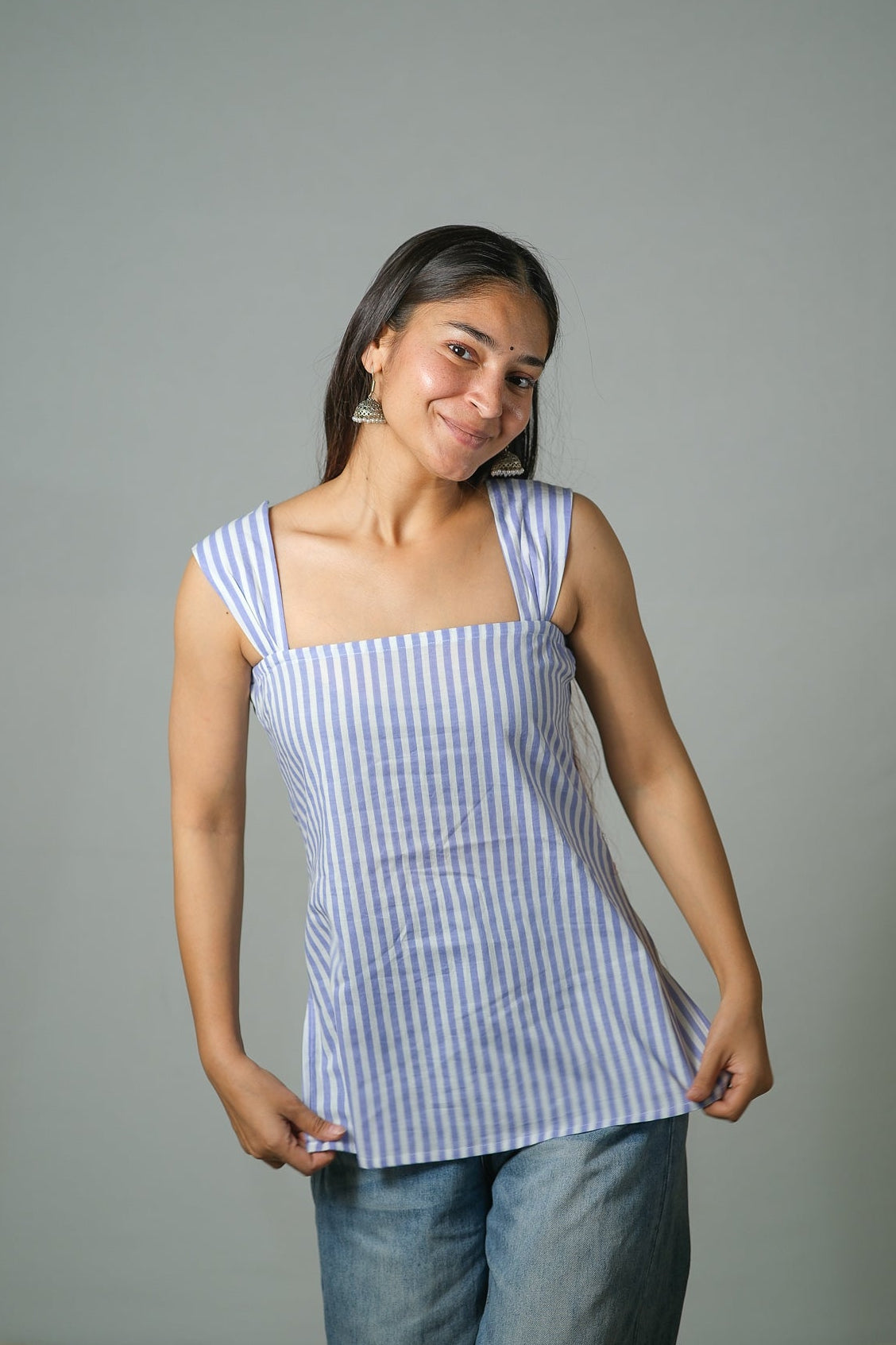 Inara – Striped Cotton Top (Lavender)