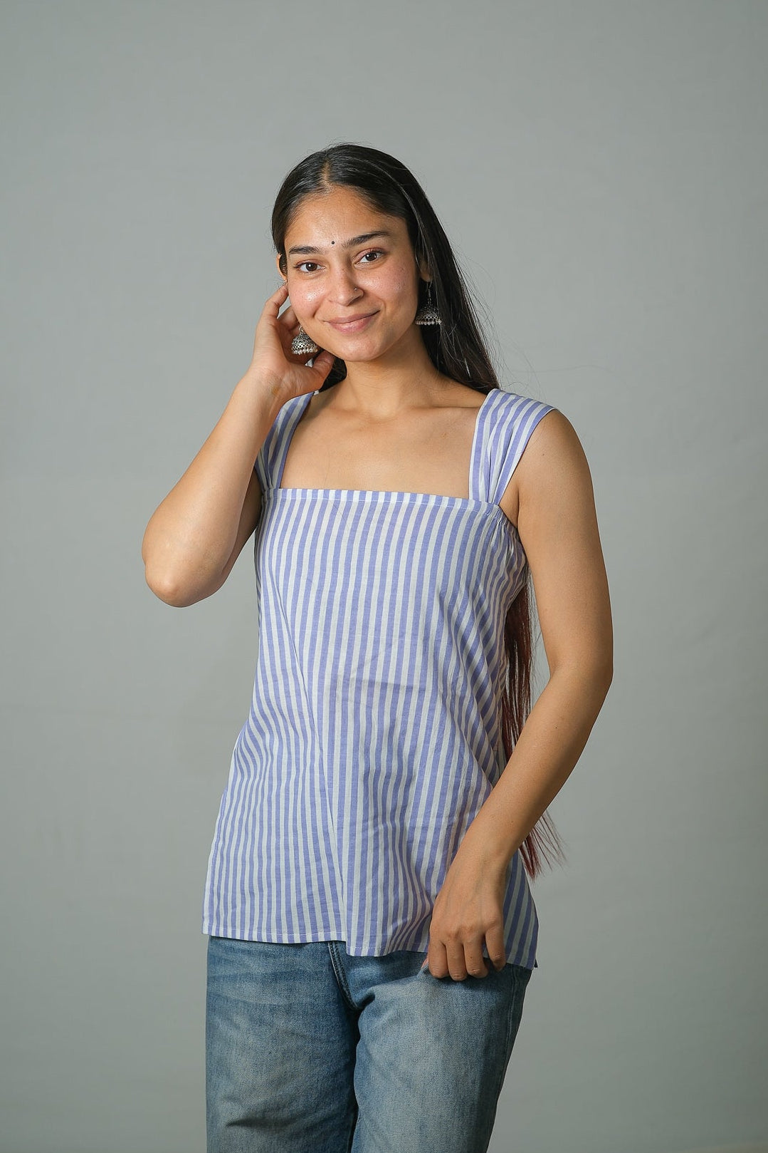 Inara – Striped Cotton Top (Lavender)