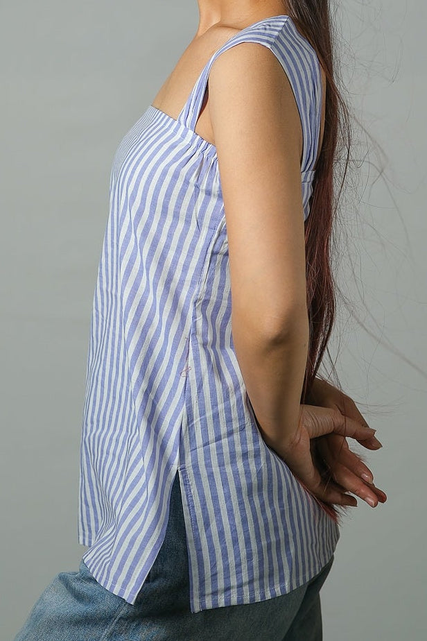 Inara – Striped Cotton Top (Lavender)