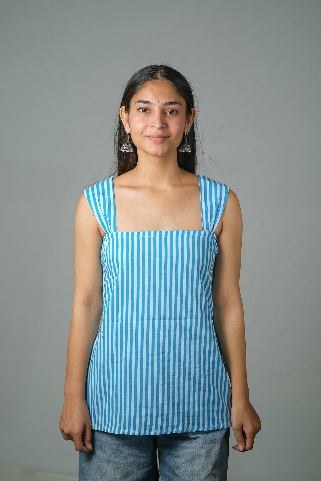 Ava – Striped Cotton Top (Sky Blue)