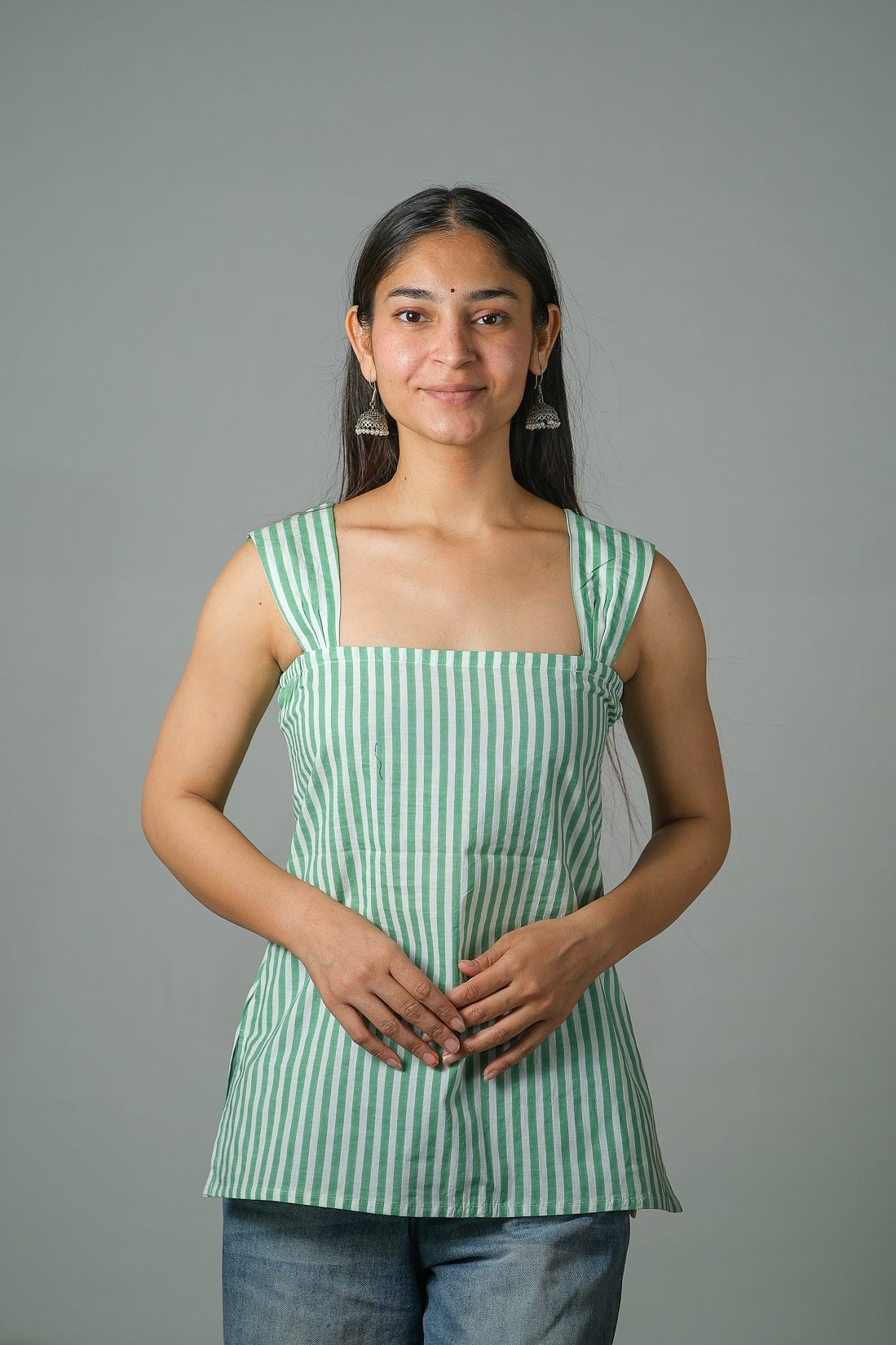 Luna – Striped Cotton Top (Pista Green)