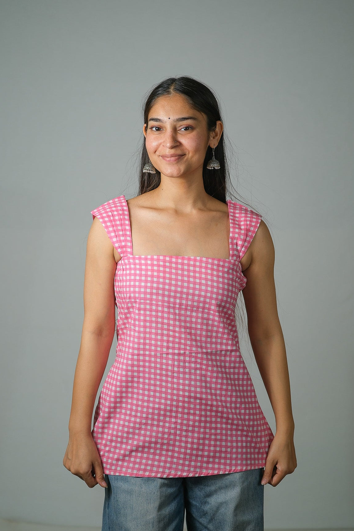Lila – Gingham Cotton Top (Pink)