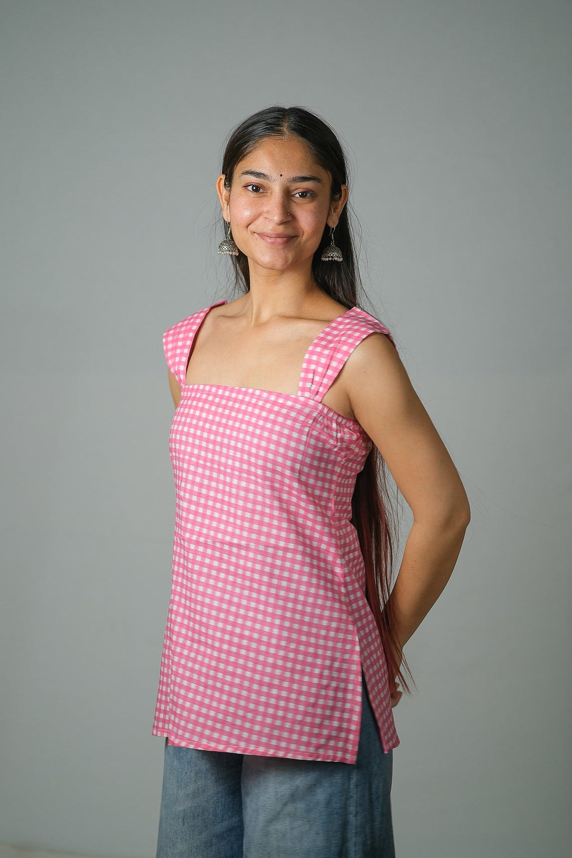 Lila – Gingham Cotton Top (Pink)
