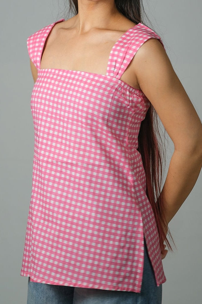 Lila – Gingham Cotton Top (Pink)