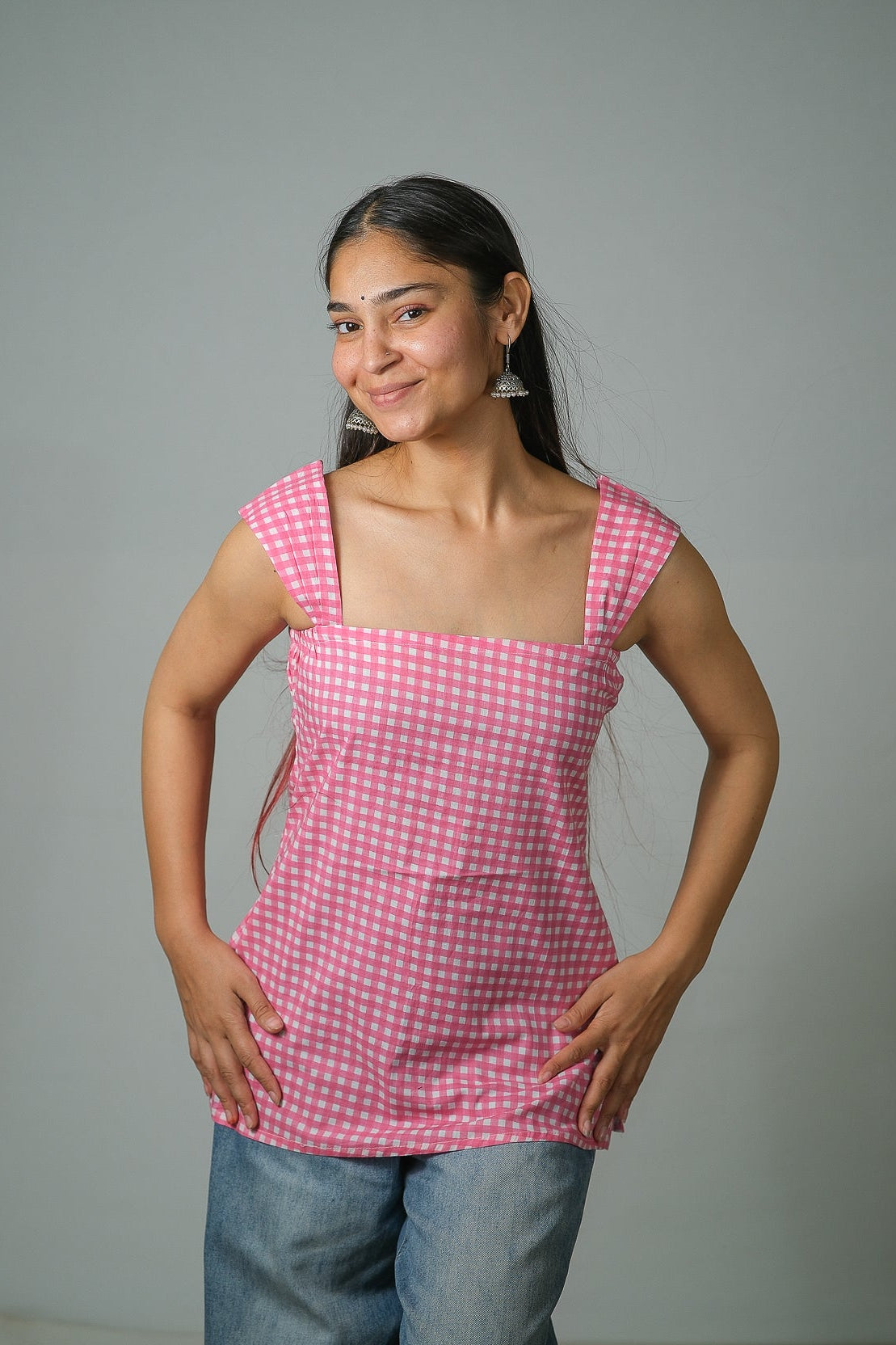 Lila – Gingham Cotton Top (Pink)