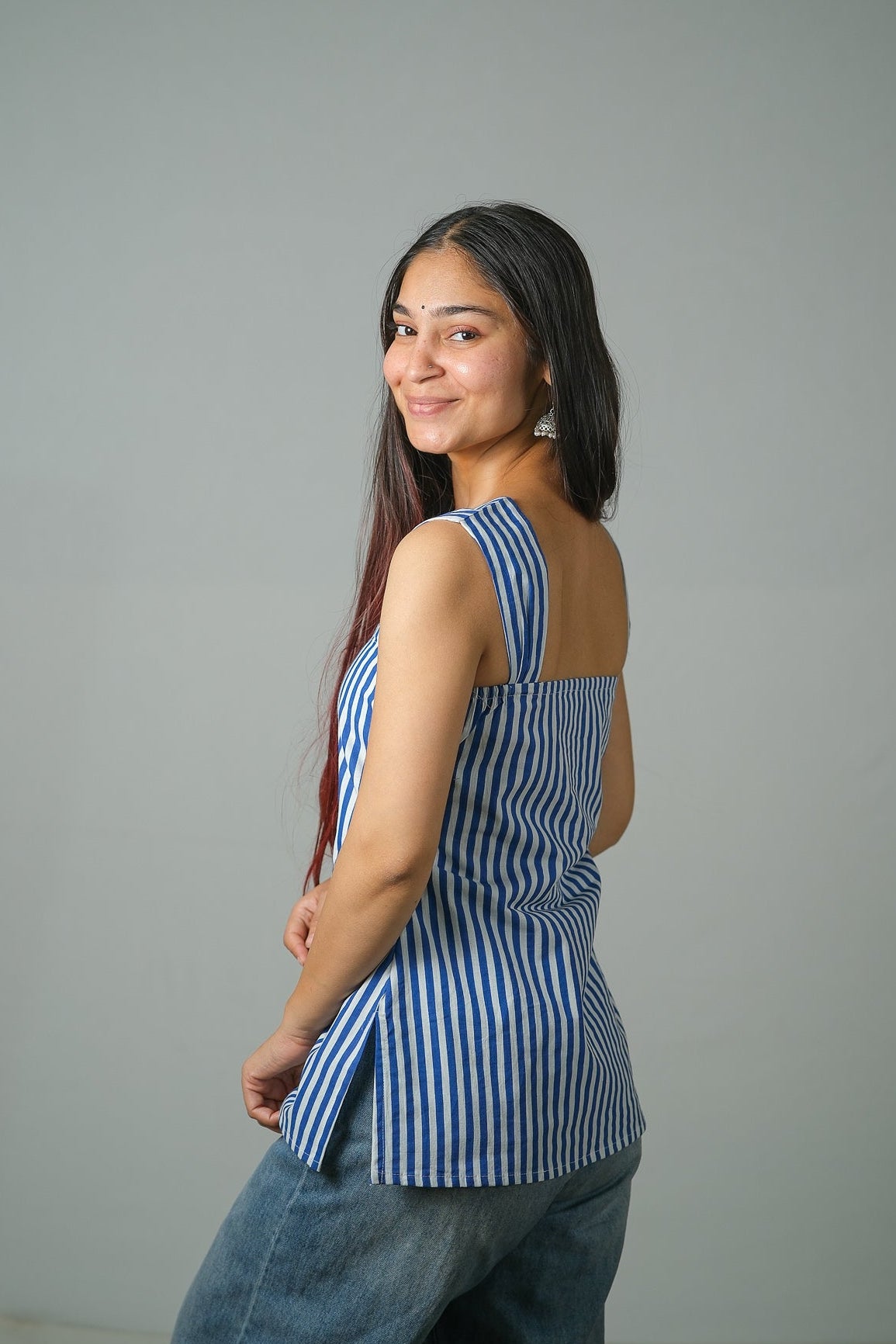 Clara – Striped Cotton Top (Blue)