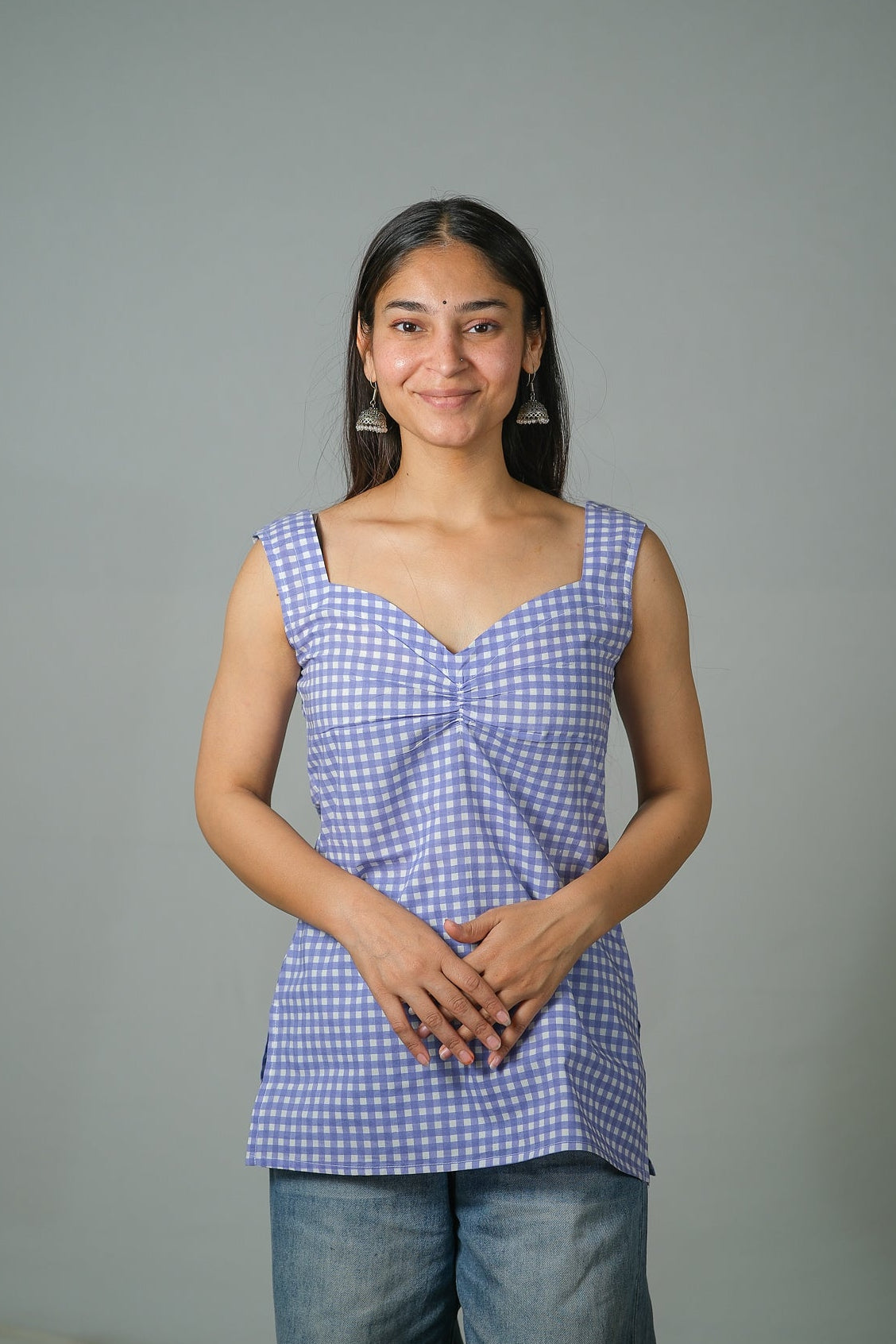 Avery – Gingham Printed Cotton Top (Lavender)