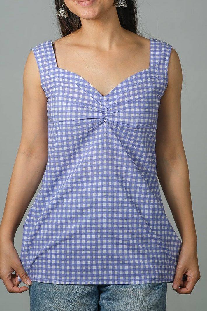 Avery – Gingham Printed Cotton Top (Lavender)