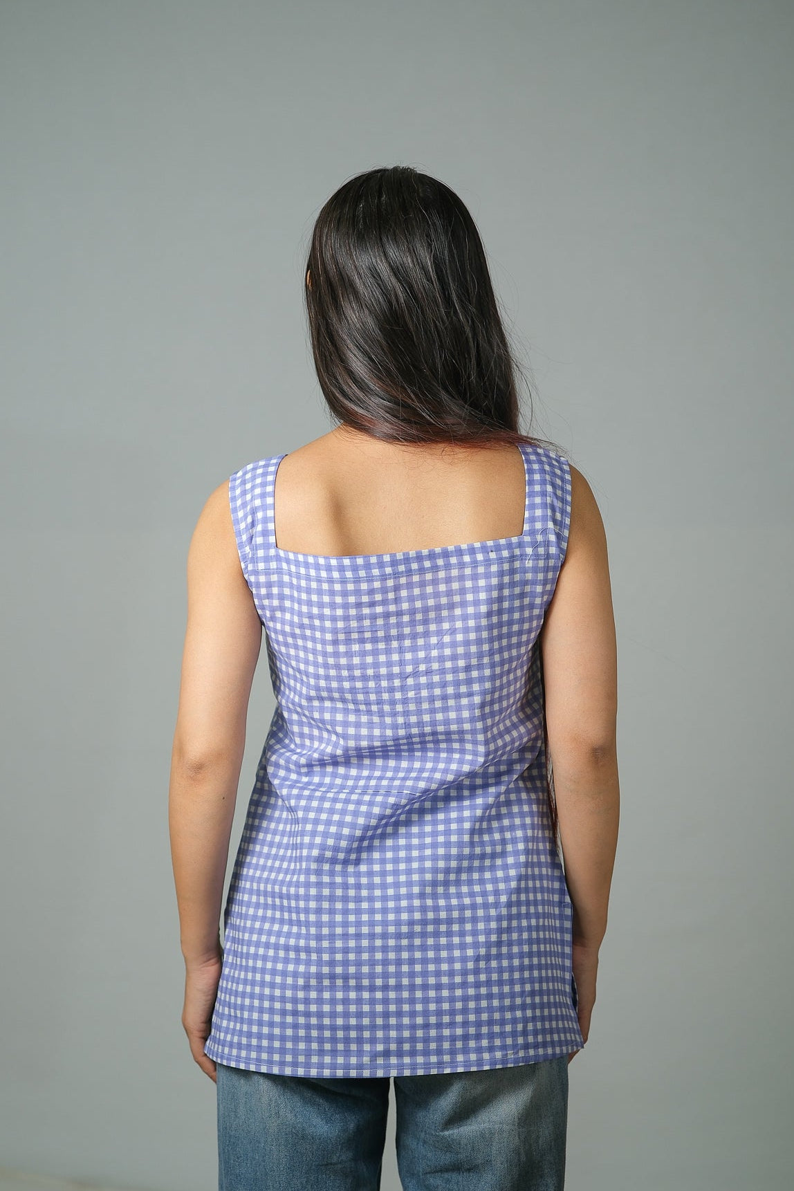 Avery – Gingham Printed Cotton Top (Lavender)