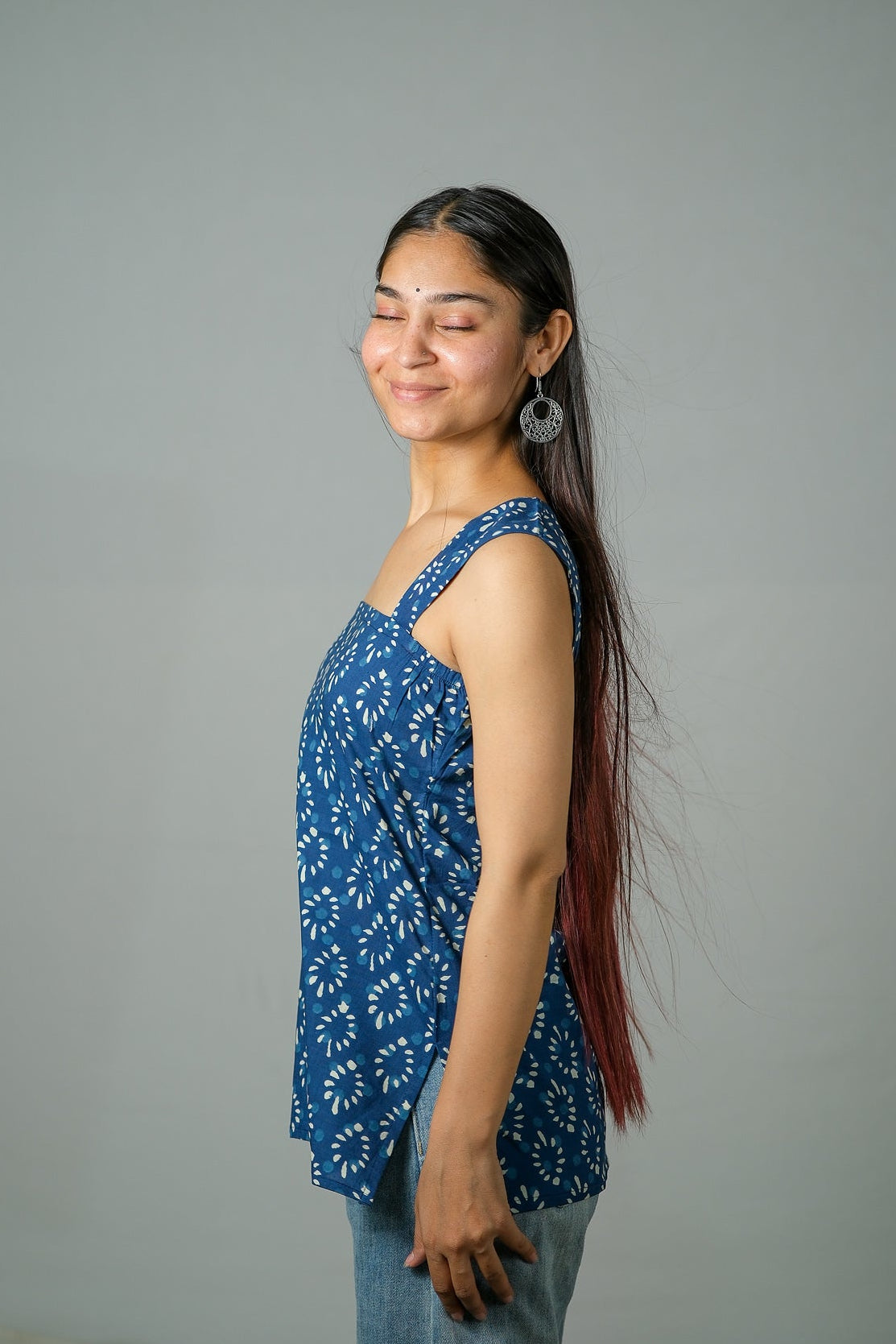 Keira – Printed Cotton Top (Blue)