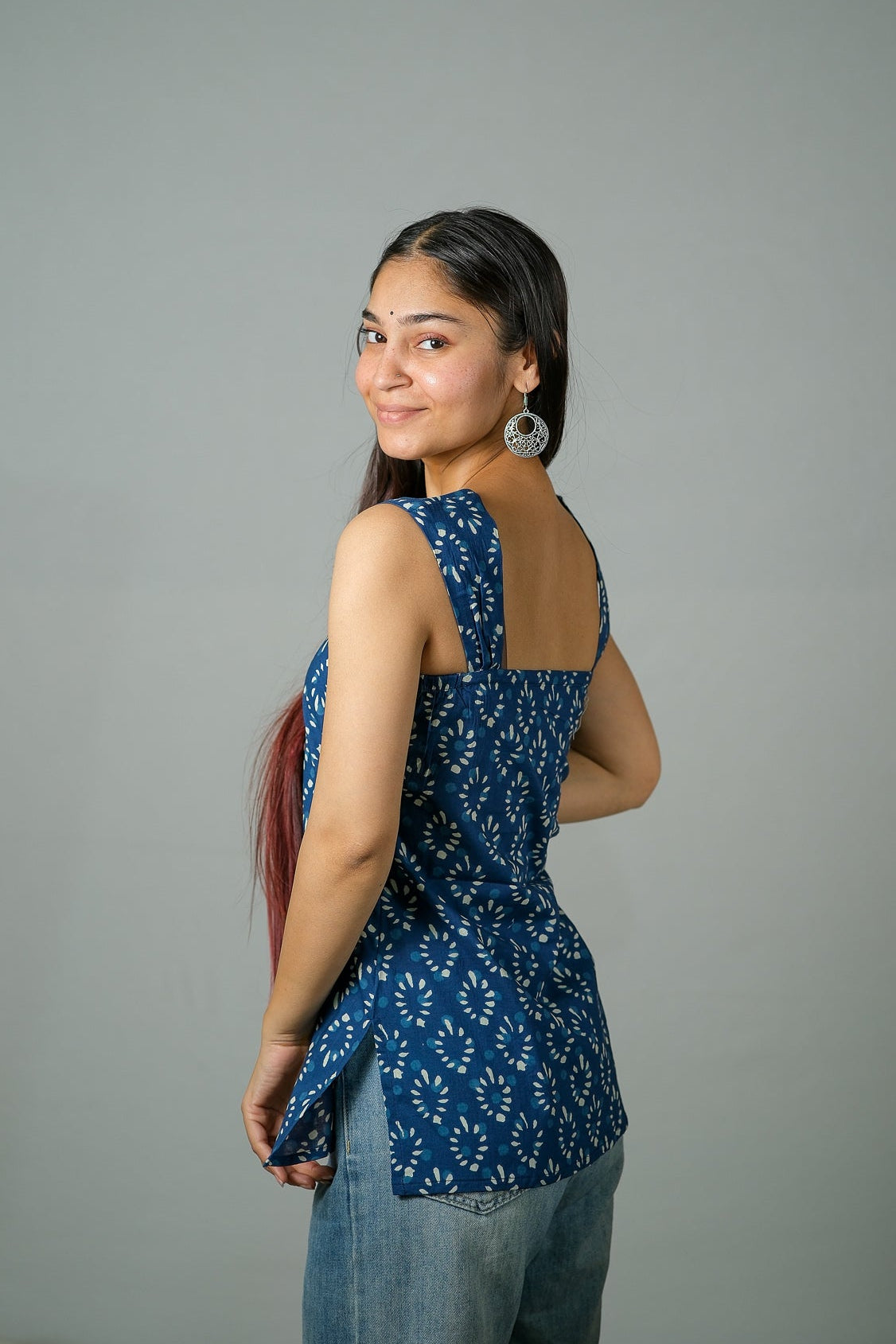 Keira – Printed Cotton Top (Blue)