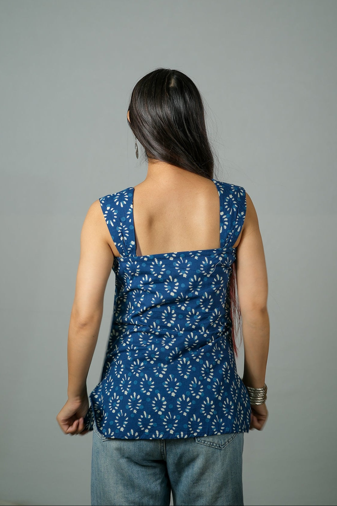 Keira – Printed Cotton Top (Blue)