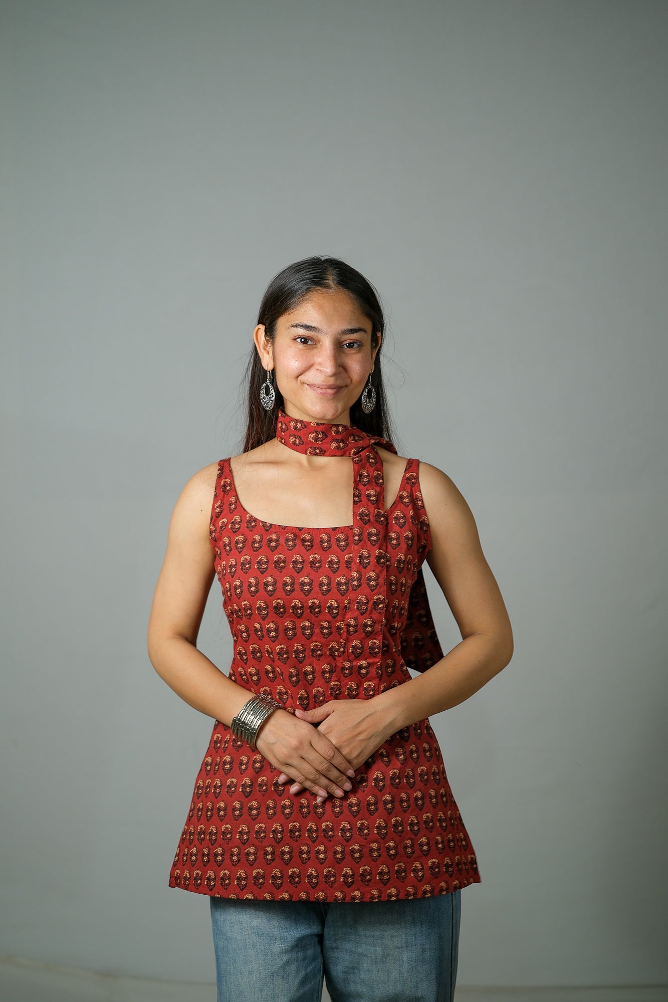 Ira – Convertible Printed Cotton Kurti Set (Rust Buti)